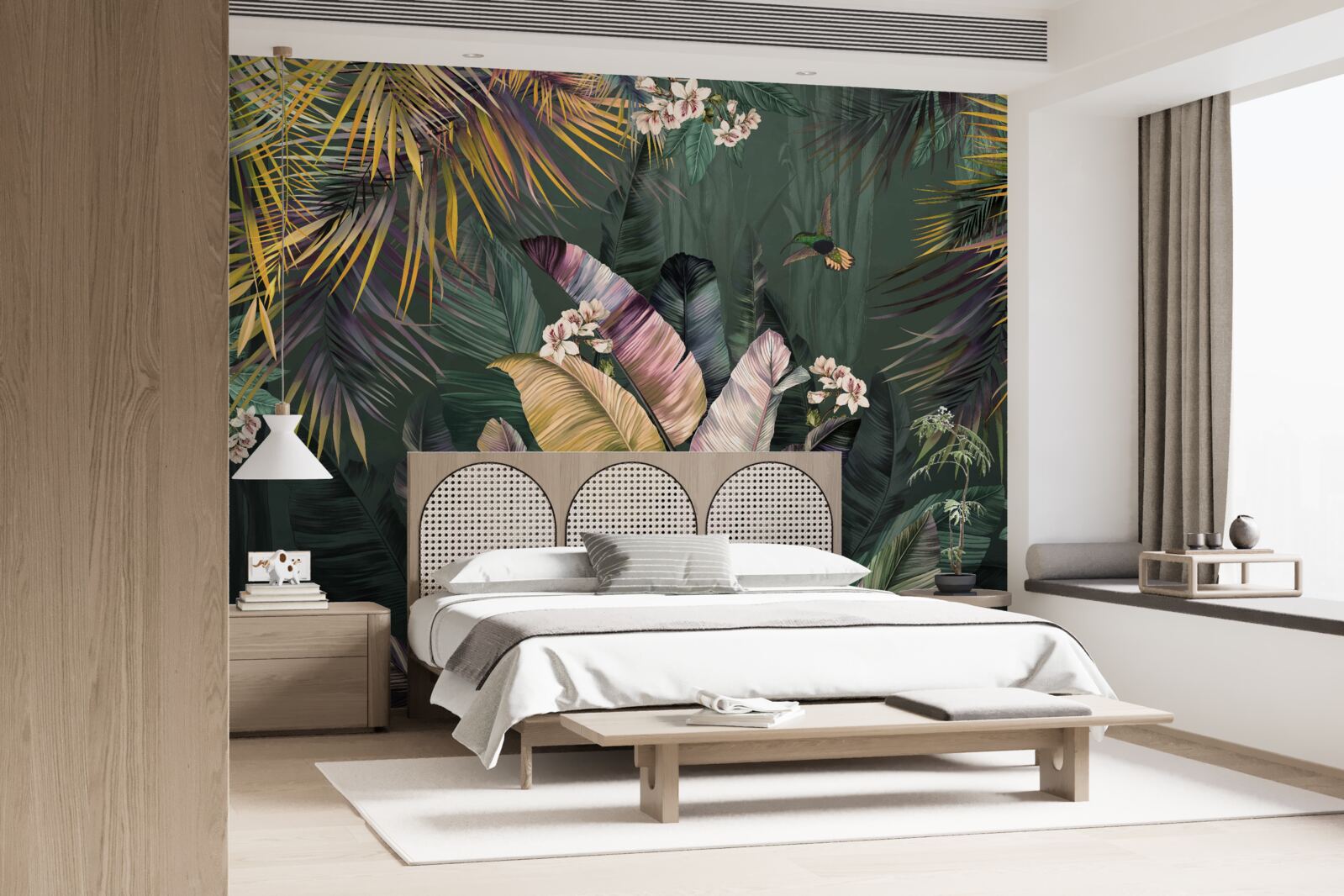 Fototapet plante asemănătoare penelor într-o pădure nocturnă