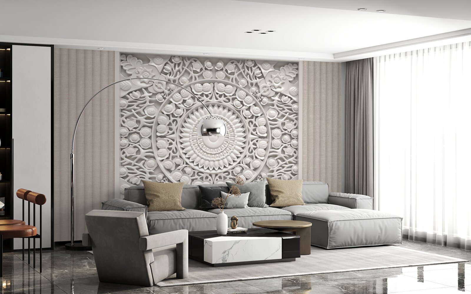 Fototapet relief de volum pe un fundal gri