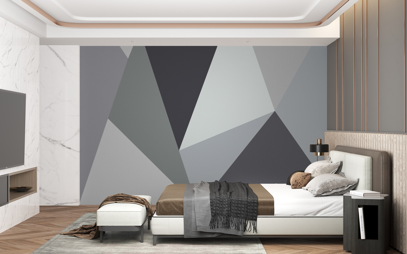 Fototapet triunghiuri gri închis și gri deschis