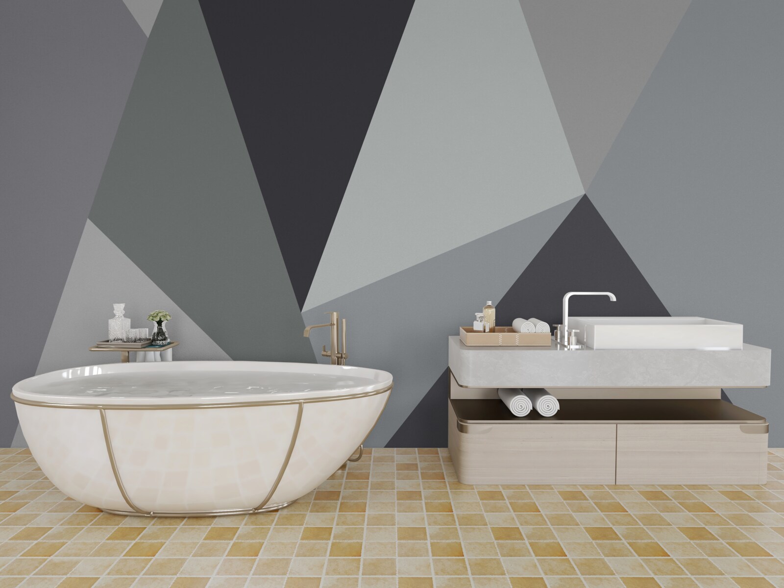 Fototapet triunghiuri gri închis și gri deschis