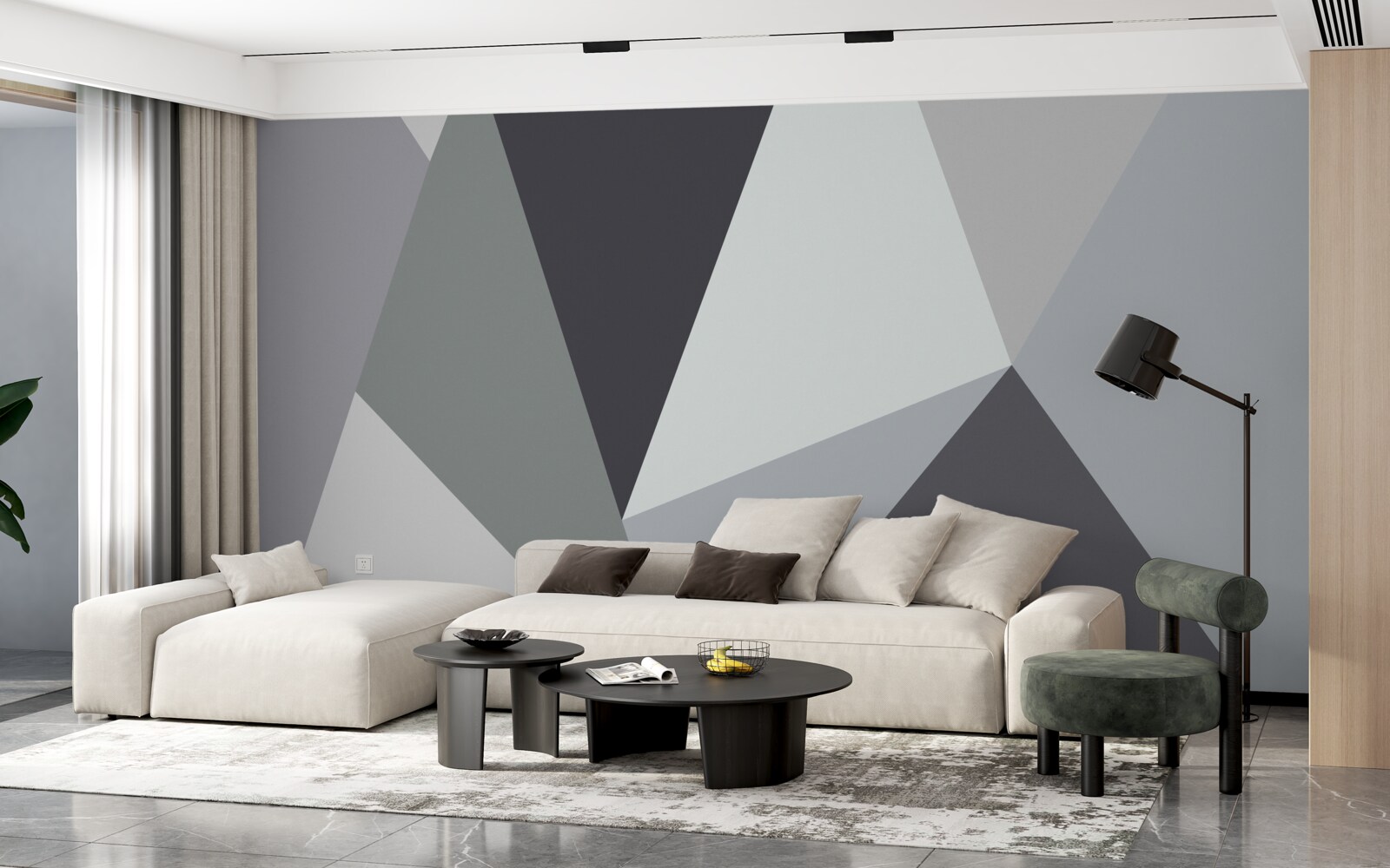 Fototapet triunghiuri gri închis și gri deschis