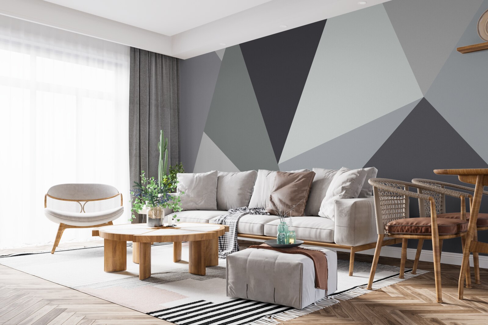 Fototapet triunghiuri gri închis și gri deschis