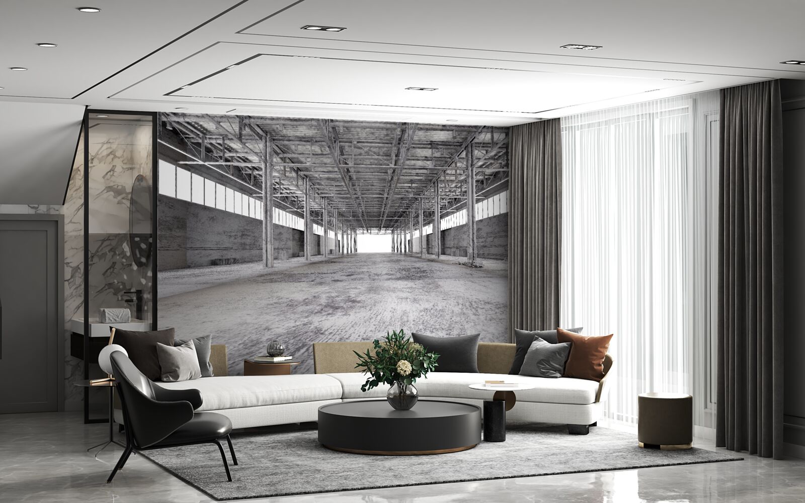 Fototapet studioul alb-negru este gol