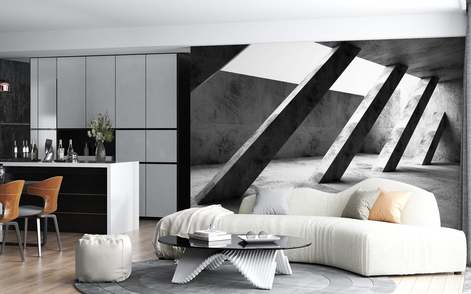 Fototapet coloane de beton în alb și negru