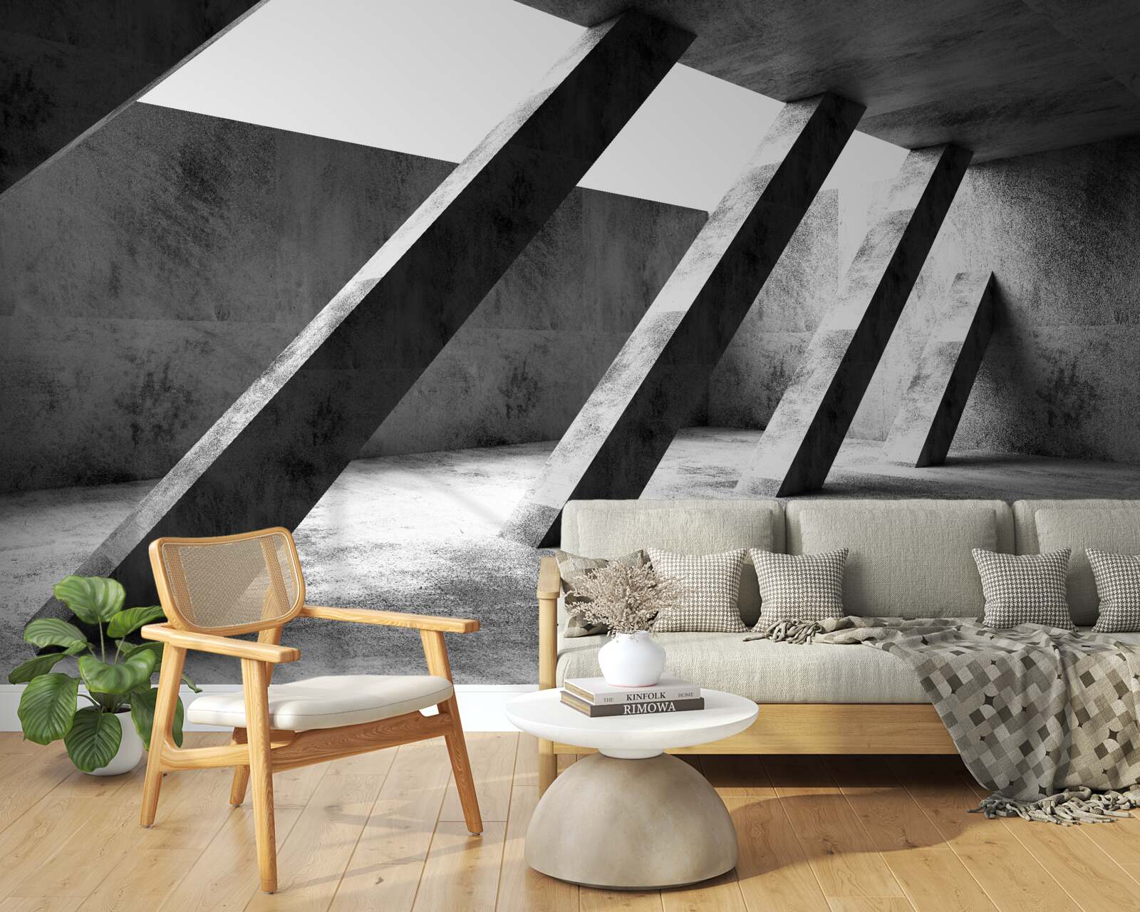 Fototapet coloane de beton în alb și negru