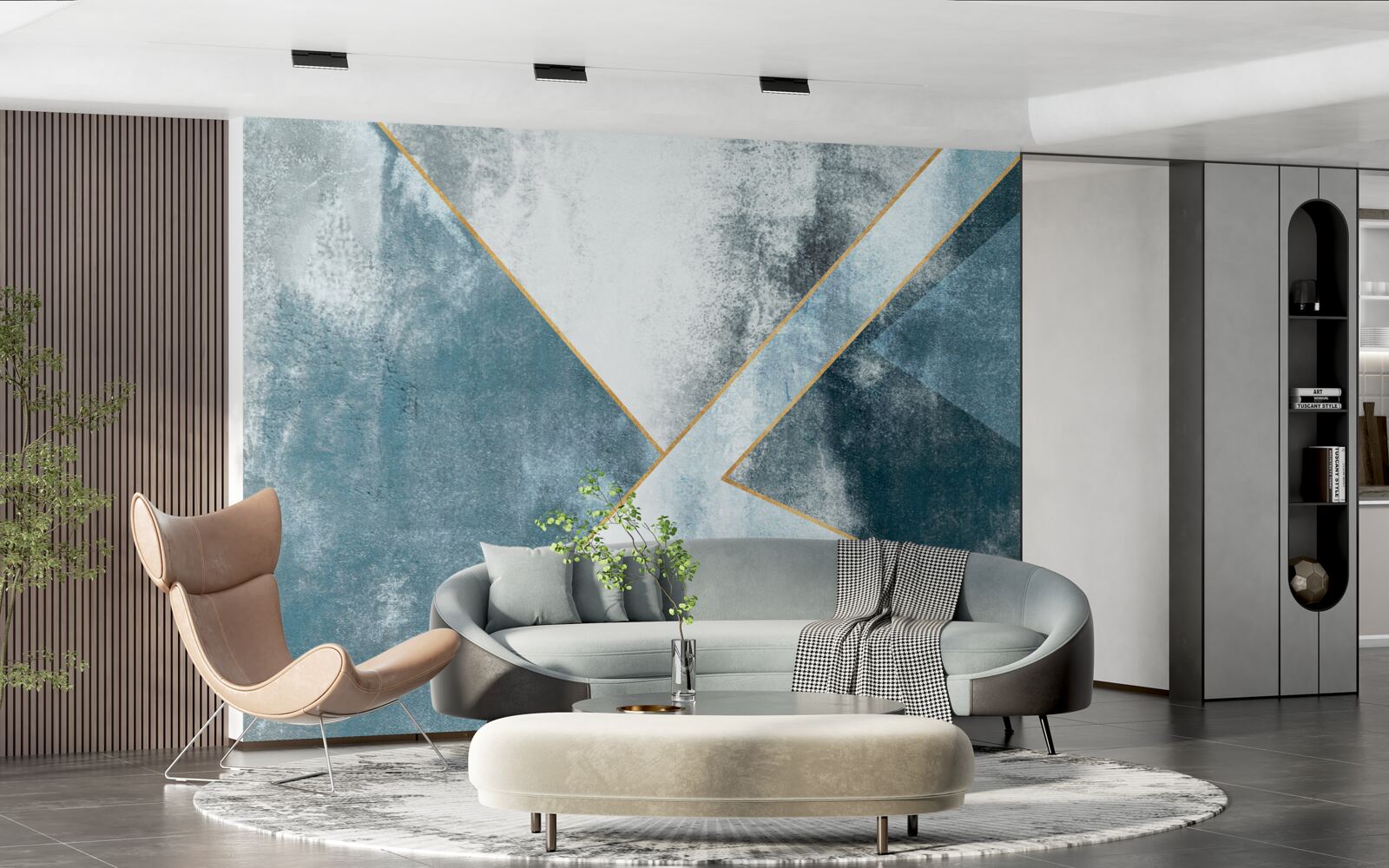 Fototapet marmură albastră cu margini aurii