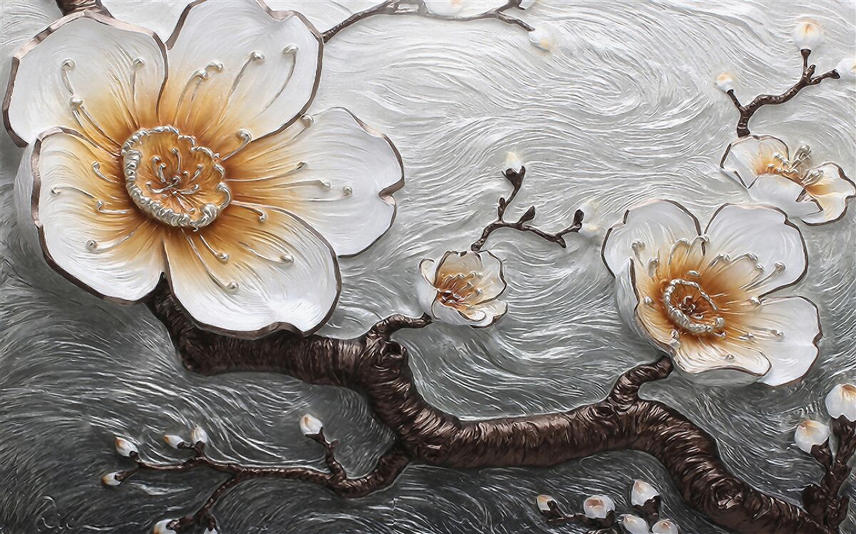 Fototapet Magnolia albă ca zăpada deasupra ceții apoase este de o frumusețe captivantă