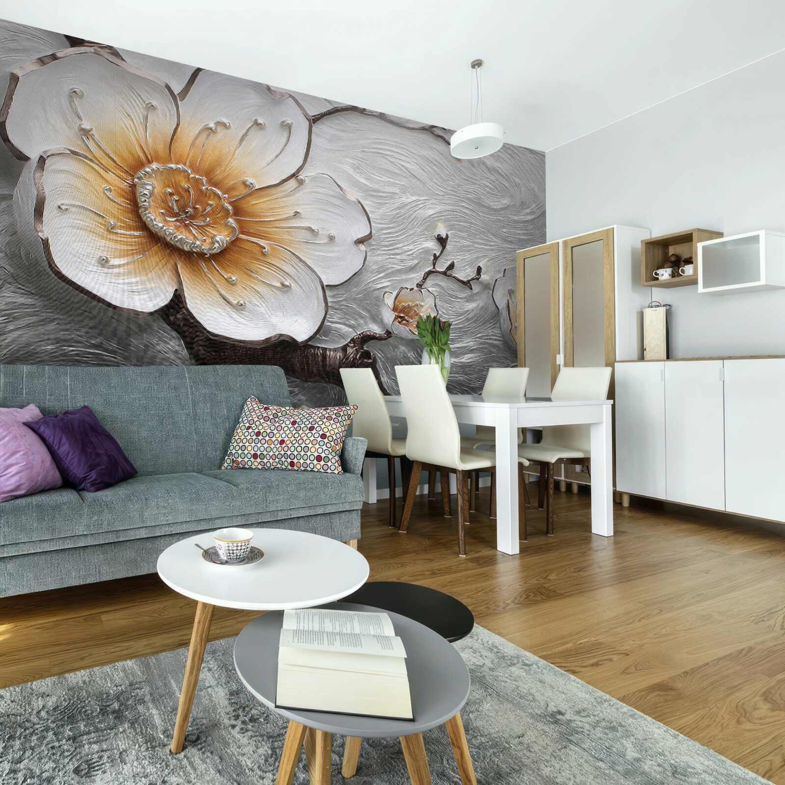 Fototapet Magnolia albă ca zăpada deasupra ceții apoase este de o frumusețe captivantă