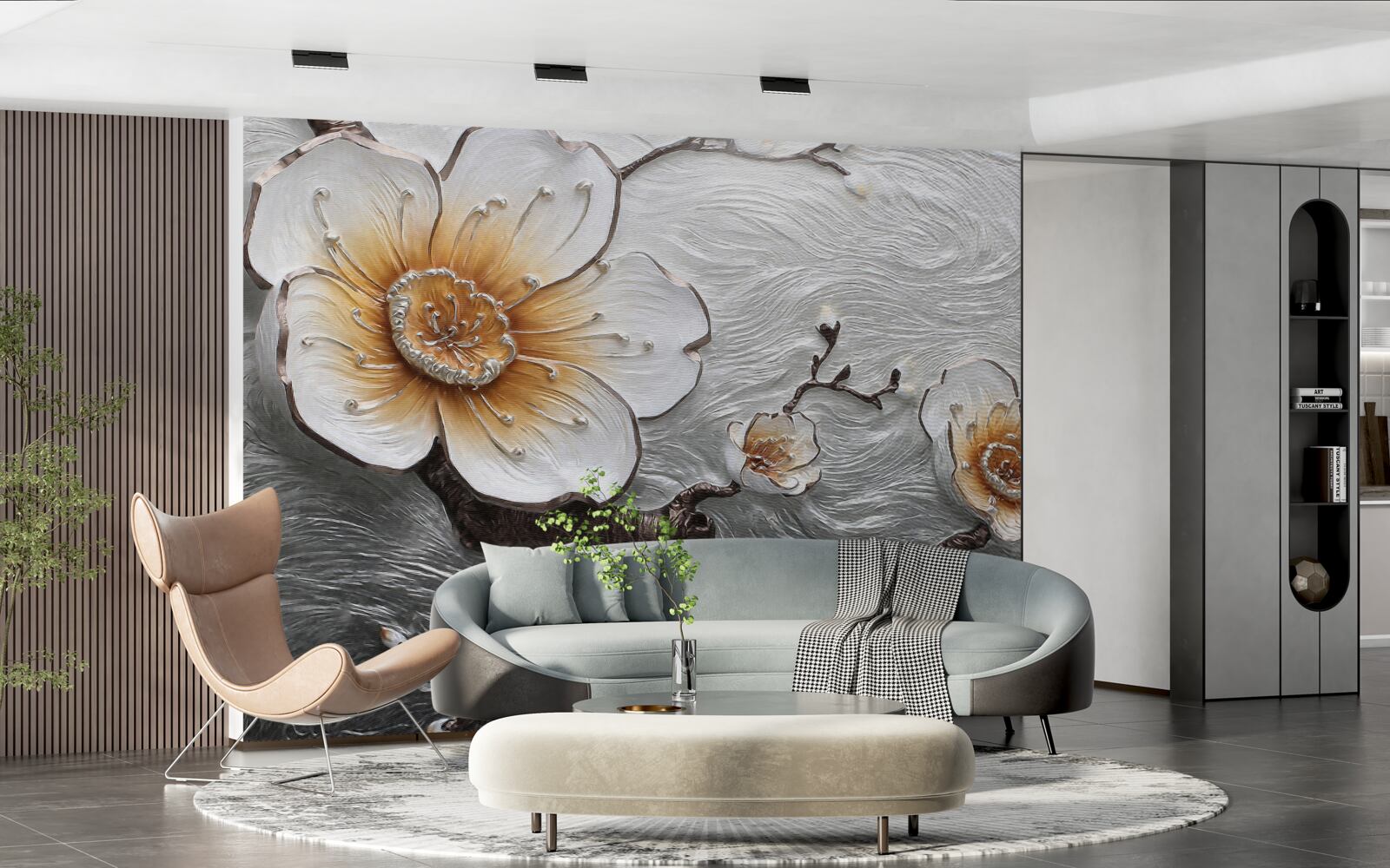 Fototapet Magnolia albă ca zăpada deasupra ceții apoase este de o frumusețe captivantă