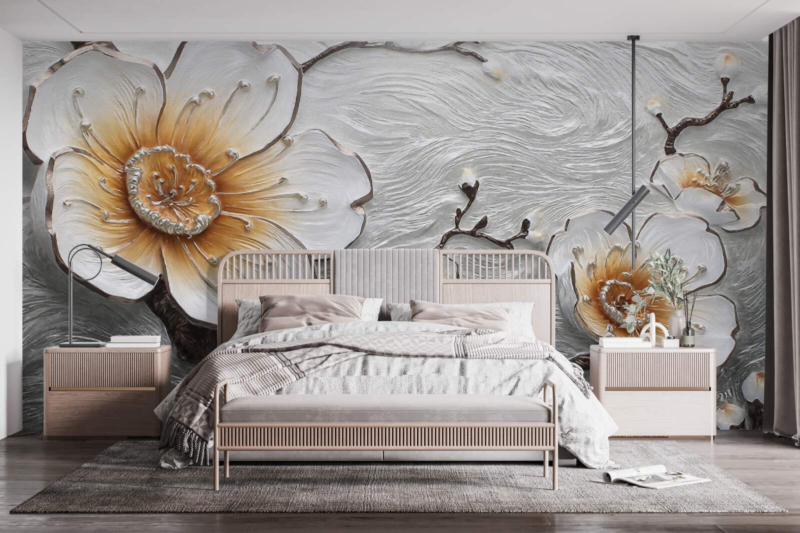 Fototapet Magnolia albă ca zăpada deasupra ceții apoase este de o frumusețe captivantă