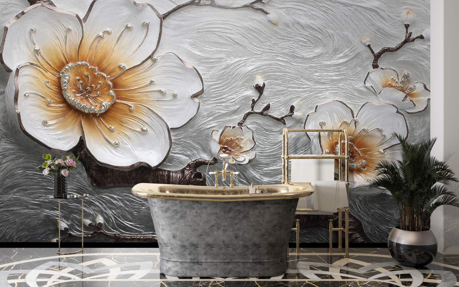 Fototapet Magnolia albă ca zăpada deasupra ceții apoase este de o frumusețe captivantă