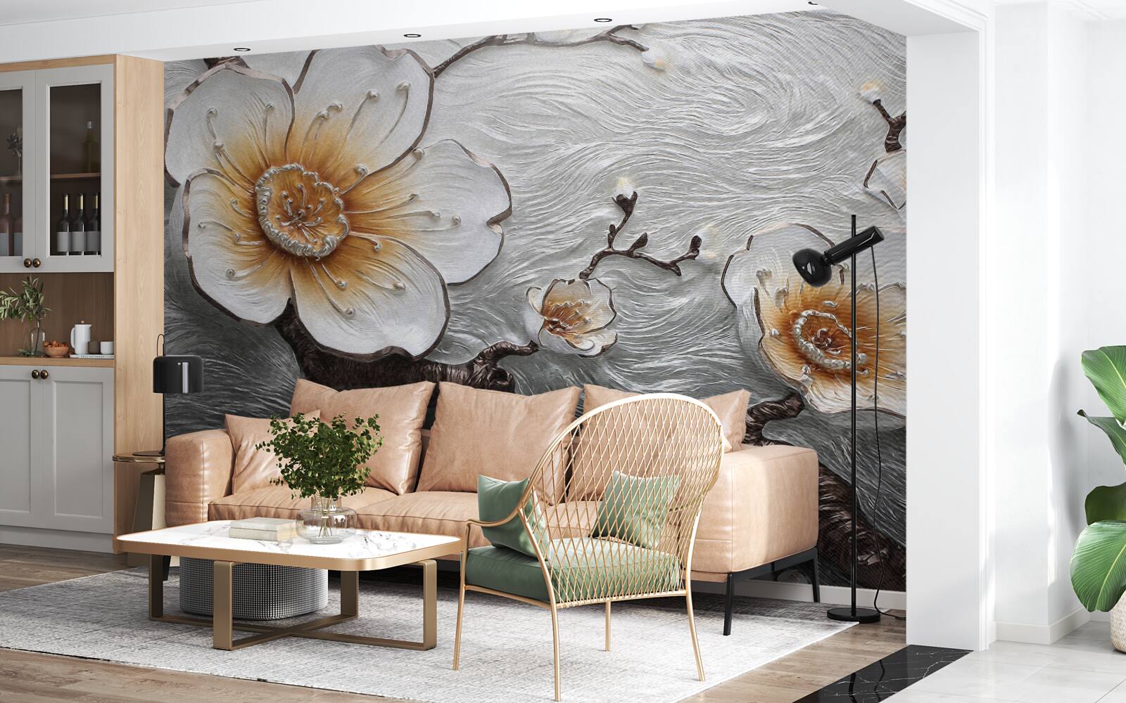 Fototapet Magnolia albă ca zăpada deasupra ceții apoase este de o frumusețe captivantă