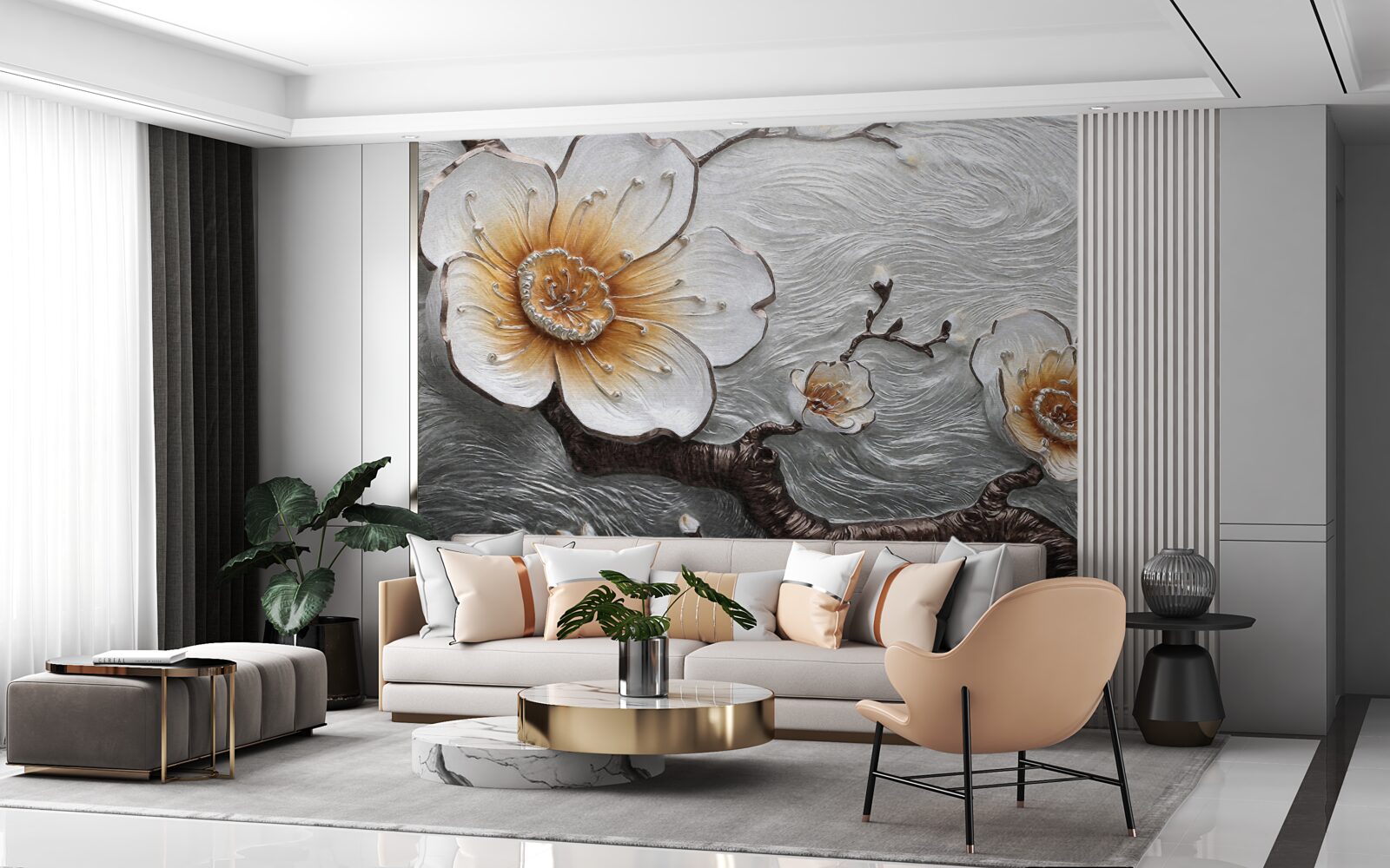 Fototapet Magnolia albă ca zăpada deasupra ceții apoase este de o frumusețe captivantă