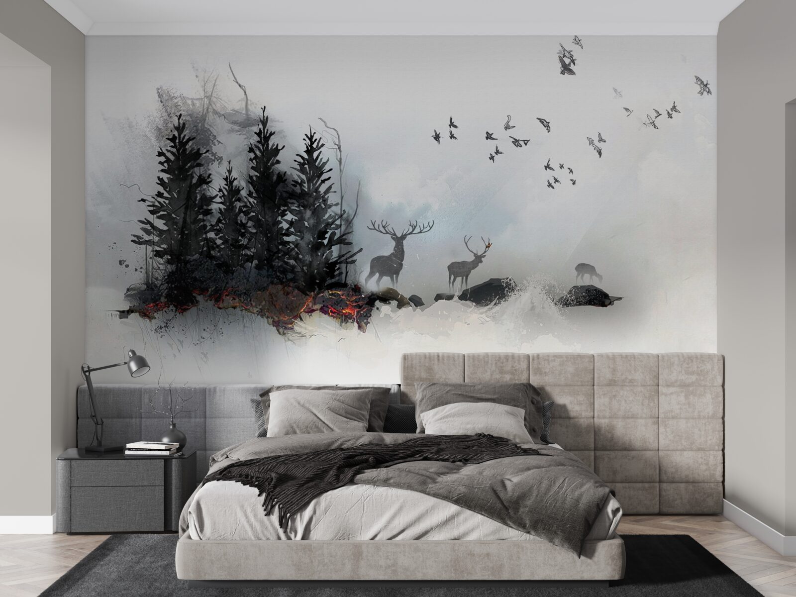 Fototapet stol de păsări își ia adio de la căprioară