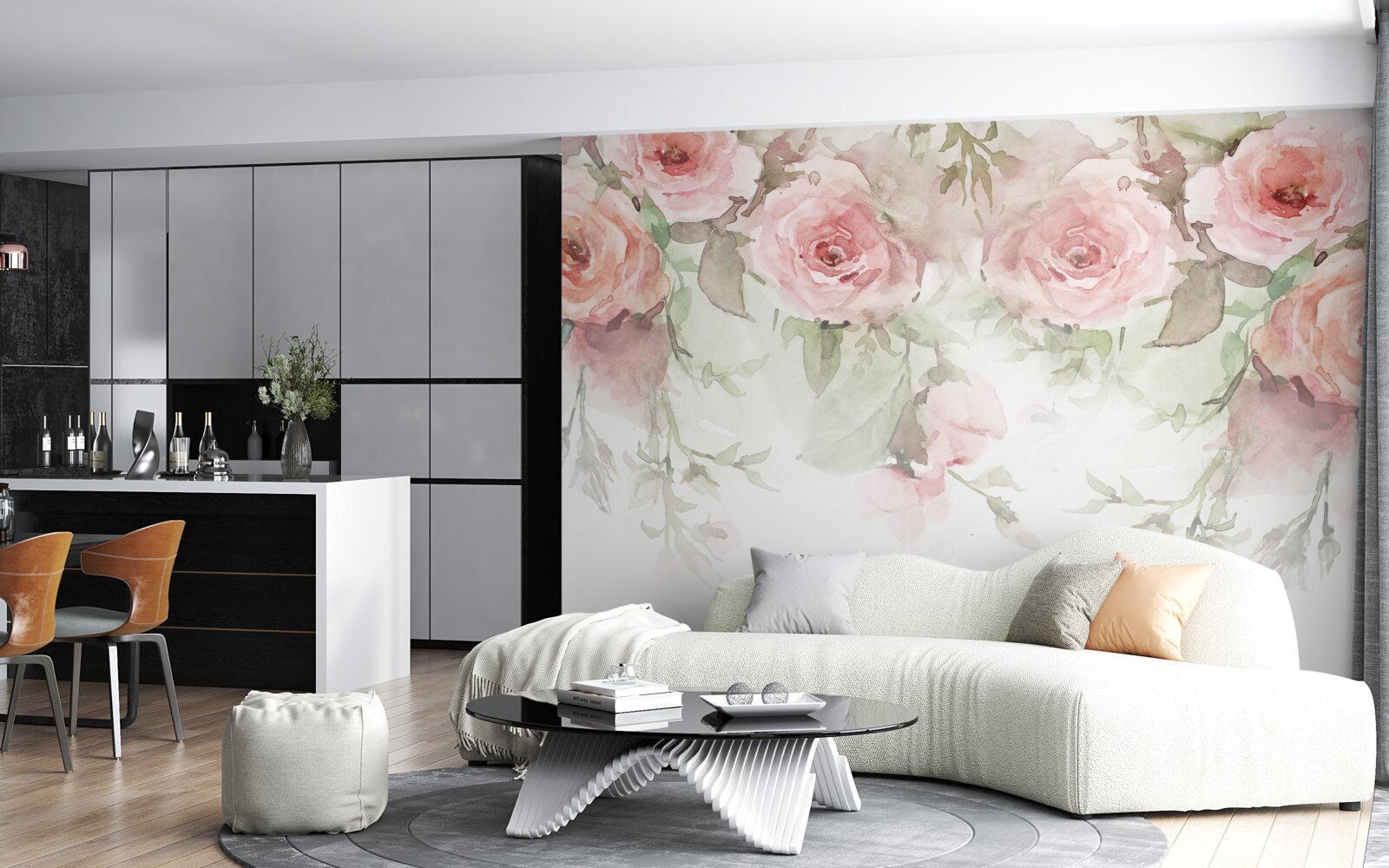 Fototapet flori imense, roz atârnă