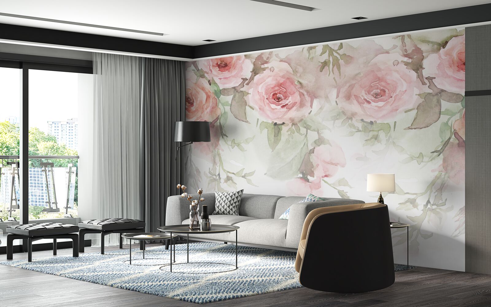 Fototapet flori imense, roz atârnă