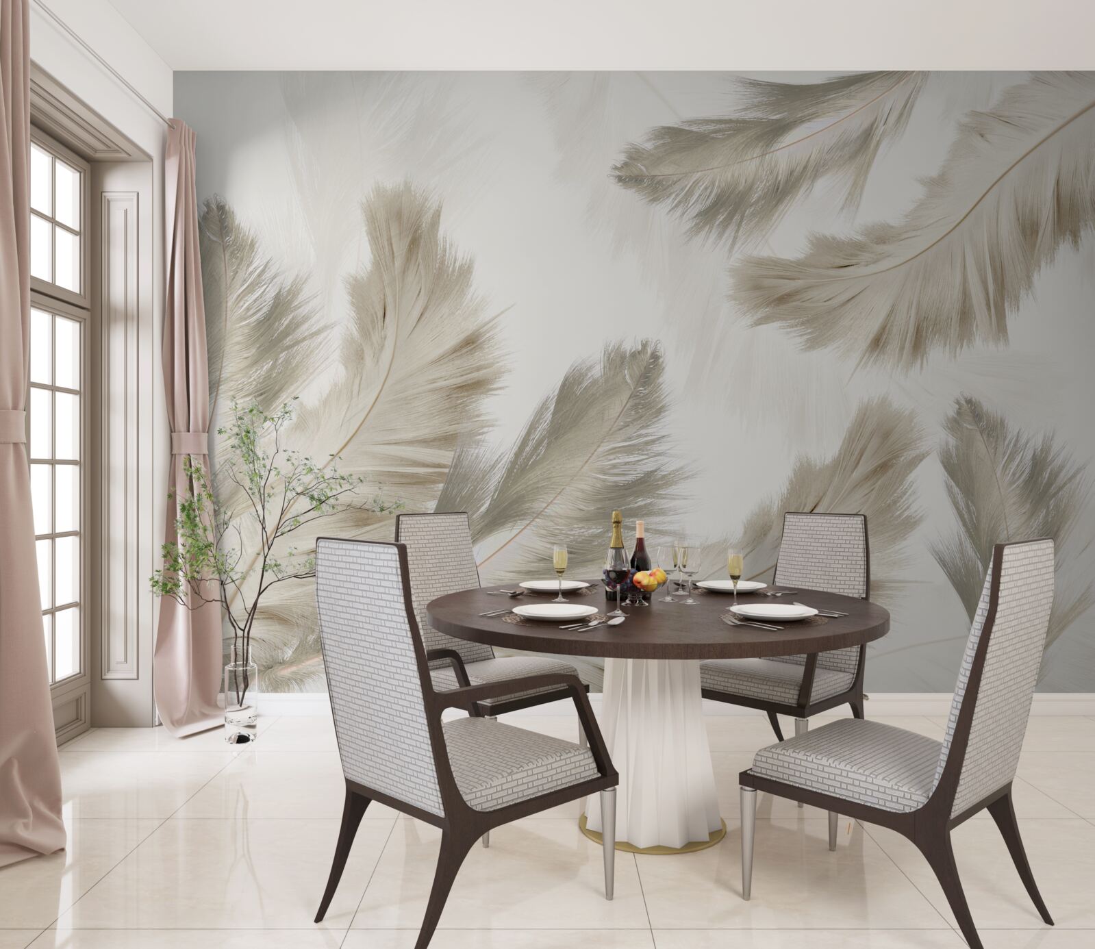 Fototapet pene pufoase plutind în aer