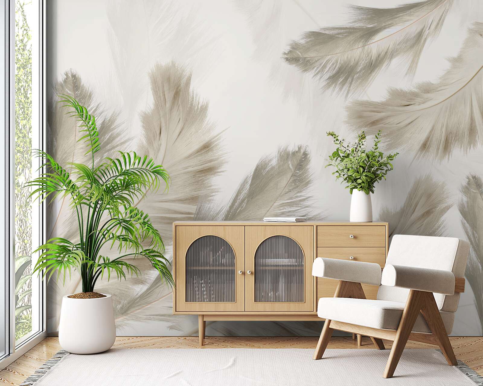 Fototapet pene pufoase plutind în aer