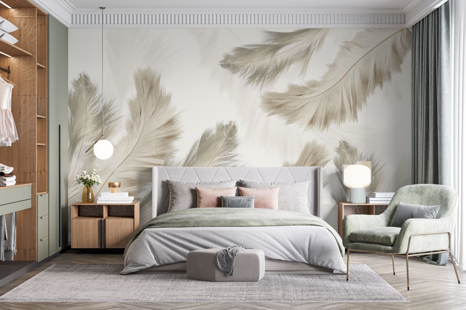 Fototapet pene pufoase plutind în aer