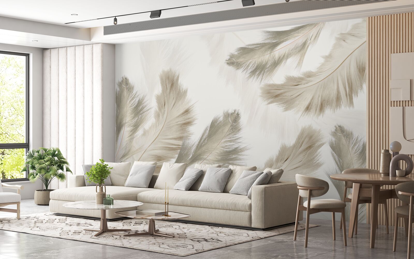 Fototapet pene pufoase plutind în aer