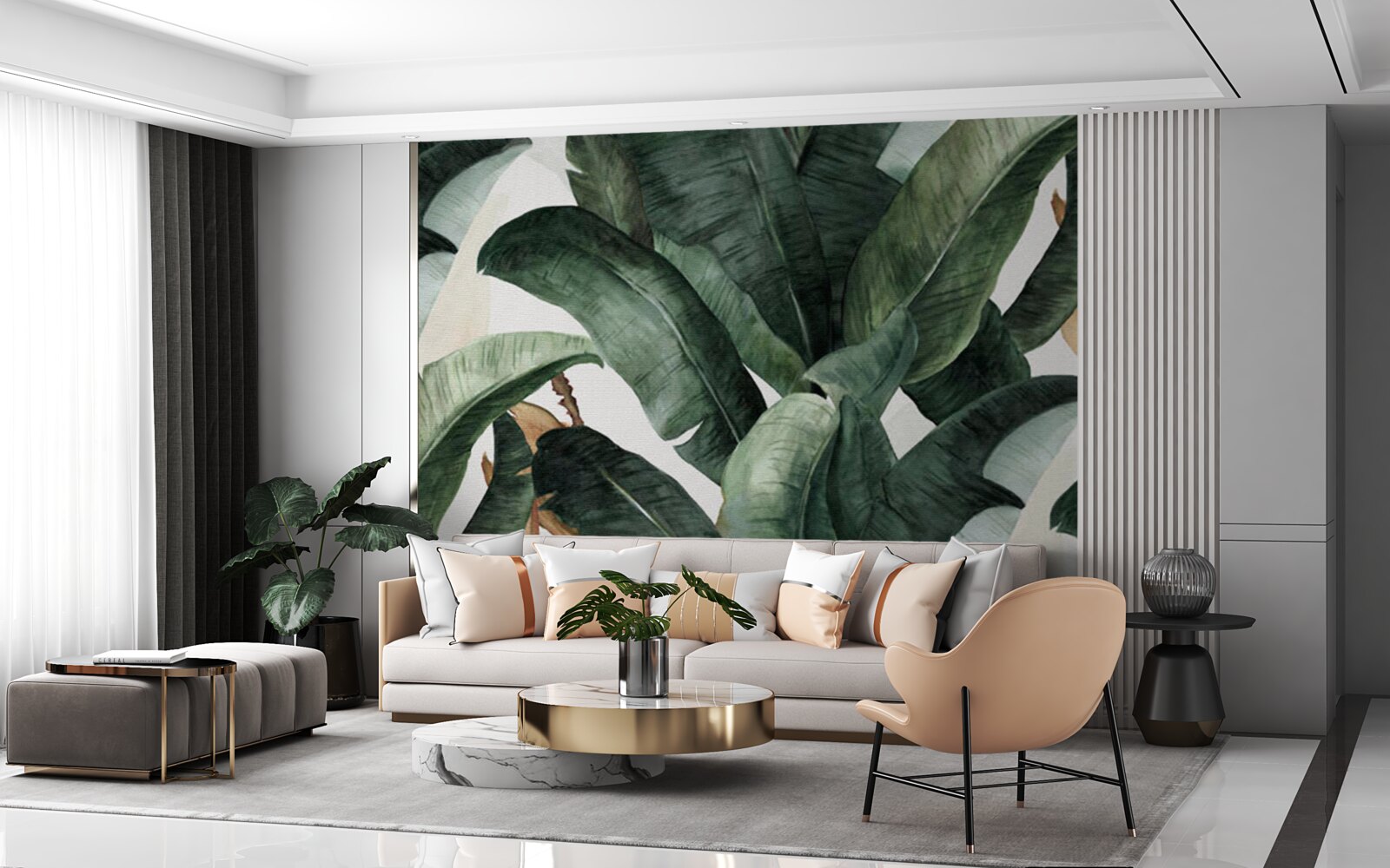 Fototapet frunze mari de culoare verde închis din regiunile tropicale