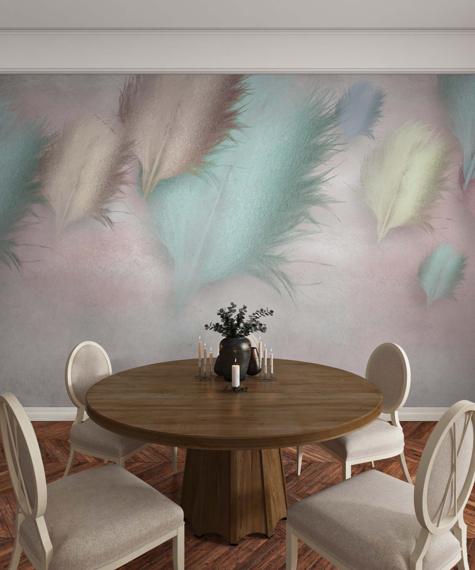 Fototapet pene în diferite nuanțe plutesc pe un cer roz