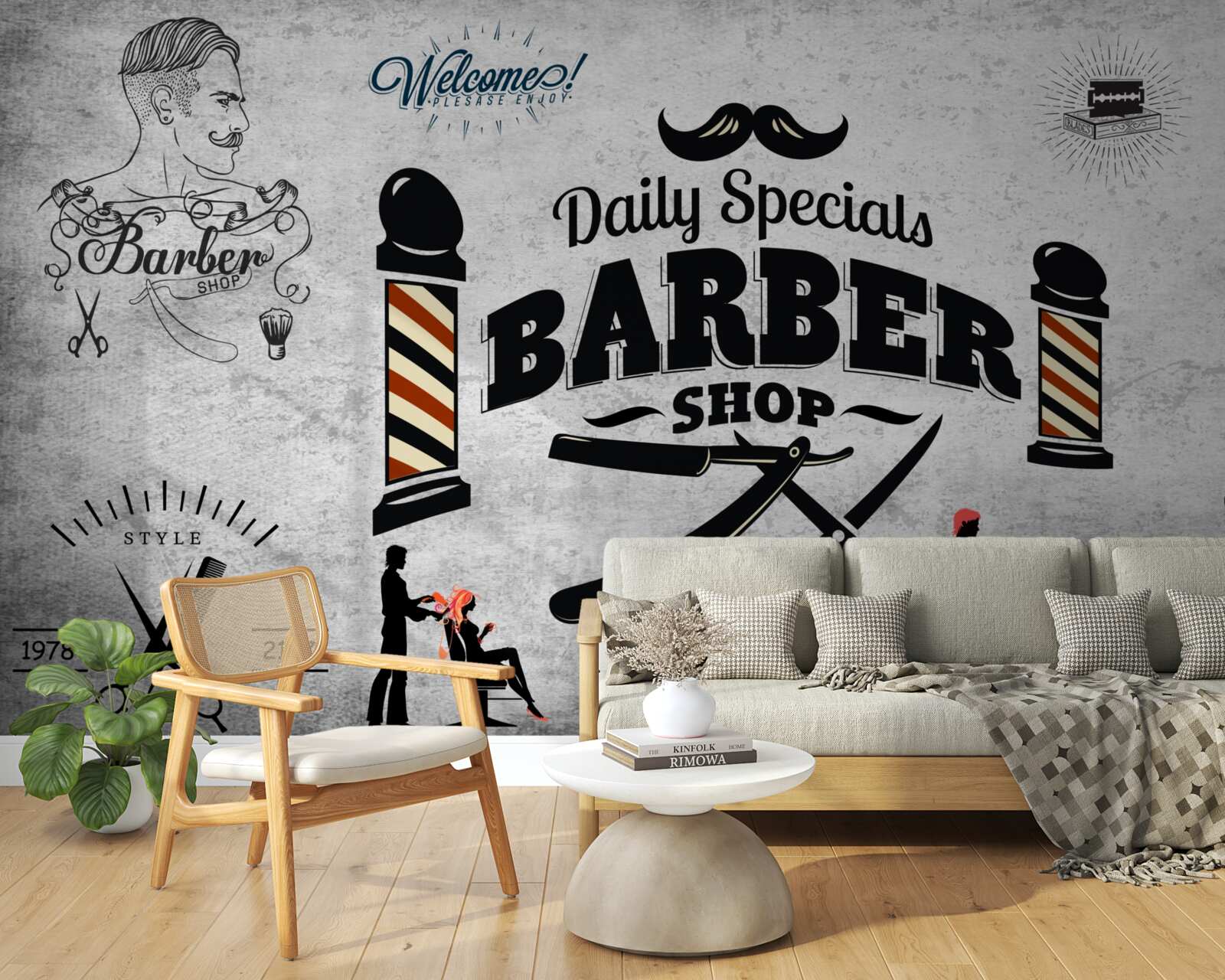 Fototapet publicitate pentru salon de coafură pe fațadă