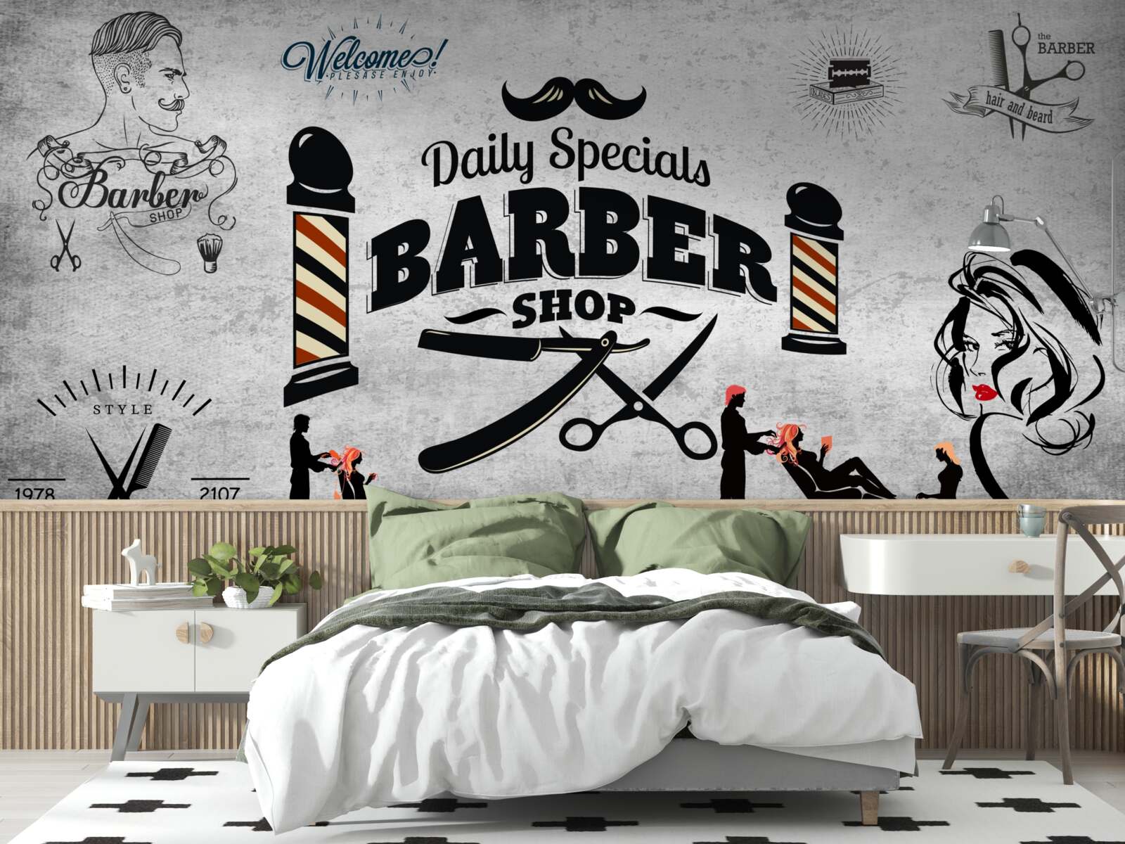 Fototapet publicitate pentru salon de coafură pe fațadă