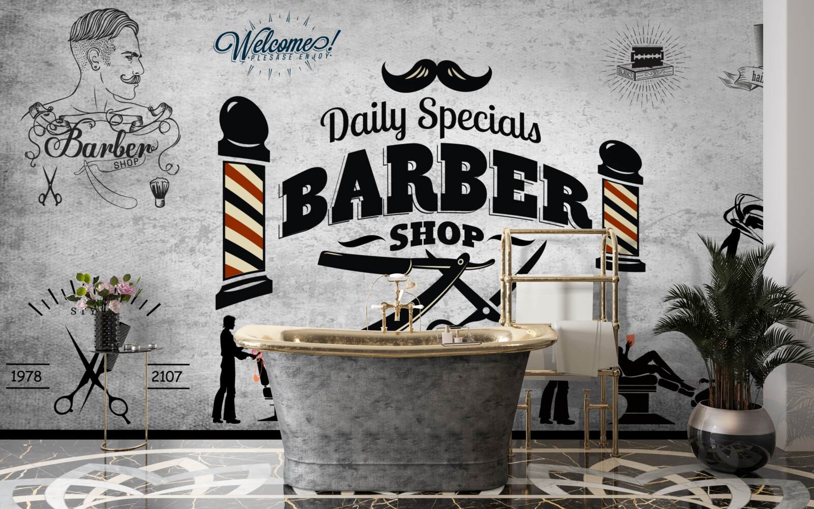 Fototapet publicitate pentru salon de coafură pe fațadă