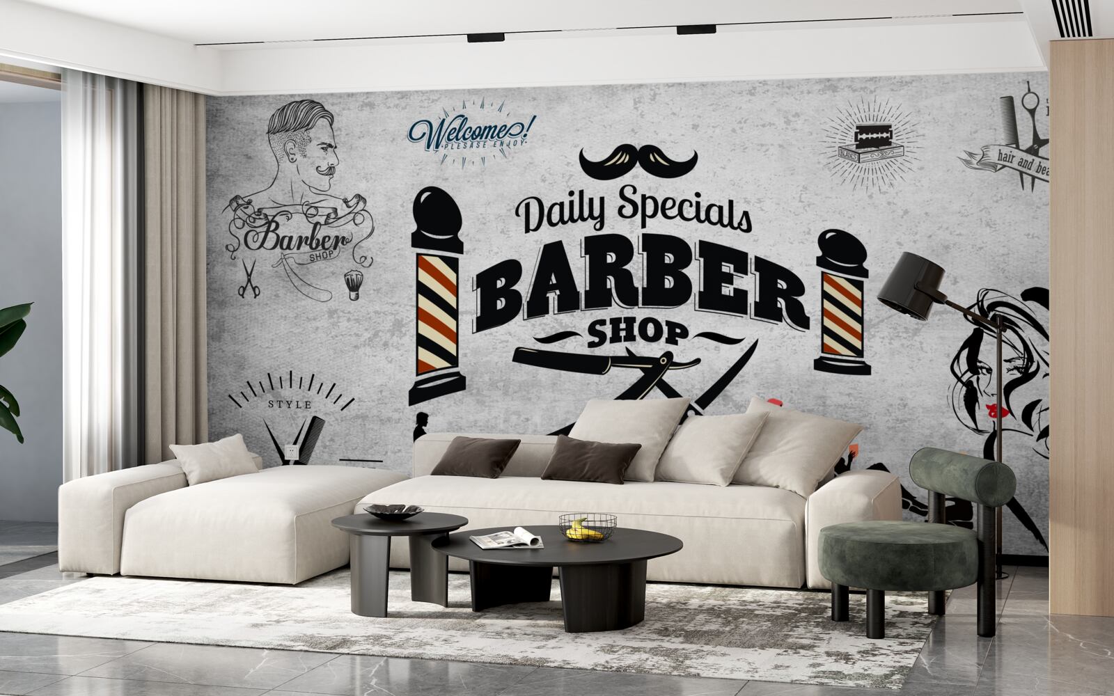 Fototapet publicitate pentru salon de coafură pe fațadă