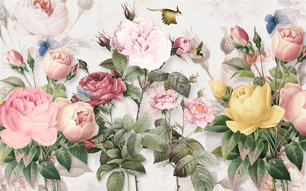 Fototapet un amestec exploziv de verdeață și tonuri florale de vară