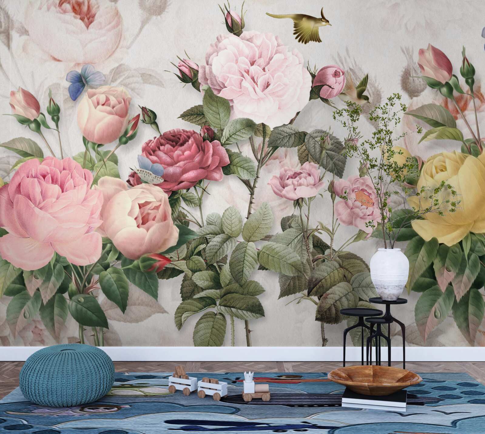 Fototapet un amestec exploziv de verdeață și tonuri florale de vară