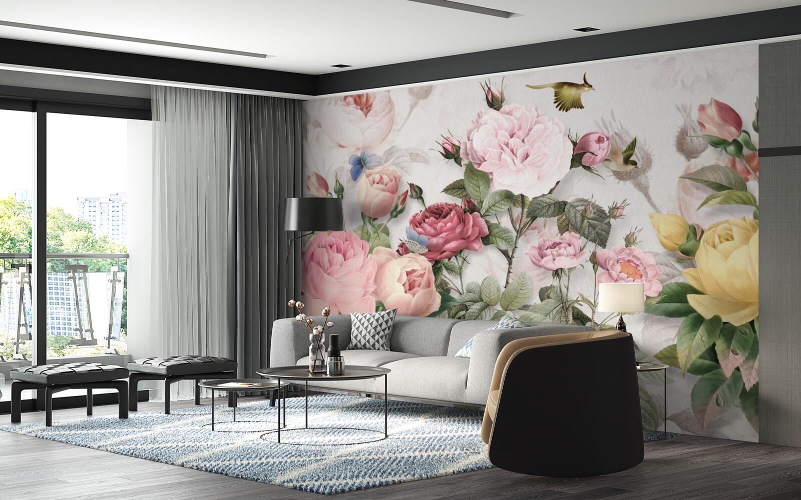 Fototapet un amestec exploziv de verdeață și tonuri florale de vară