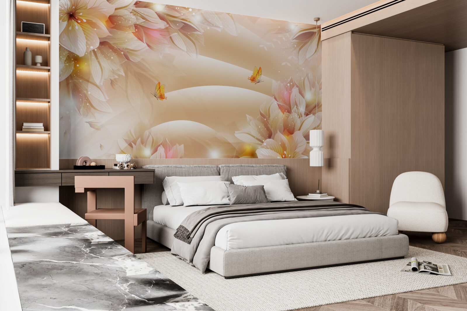 Fototapet mugurii înfloriți decorează mătasea maro