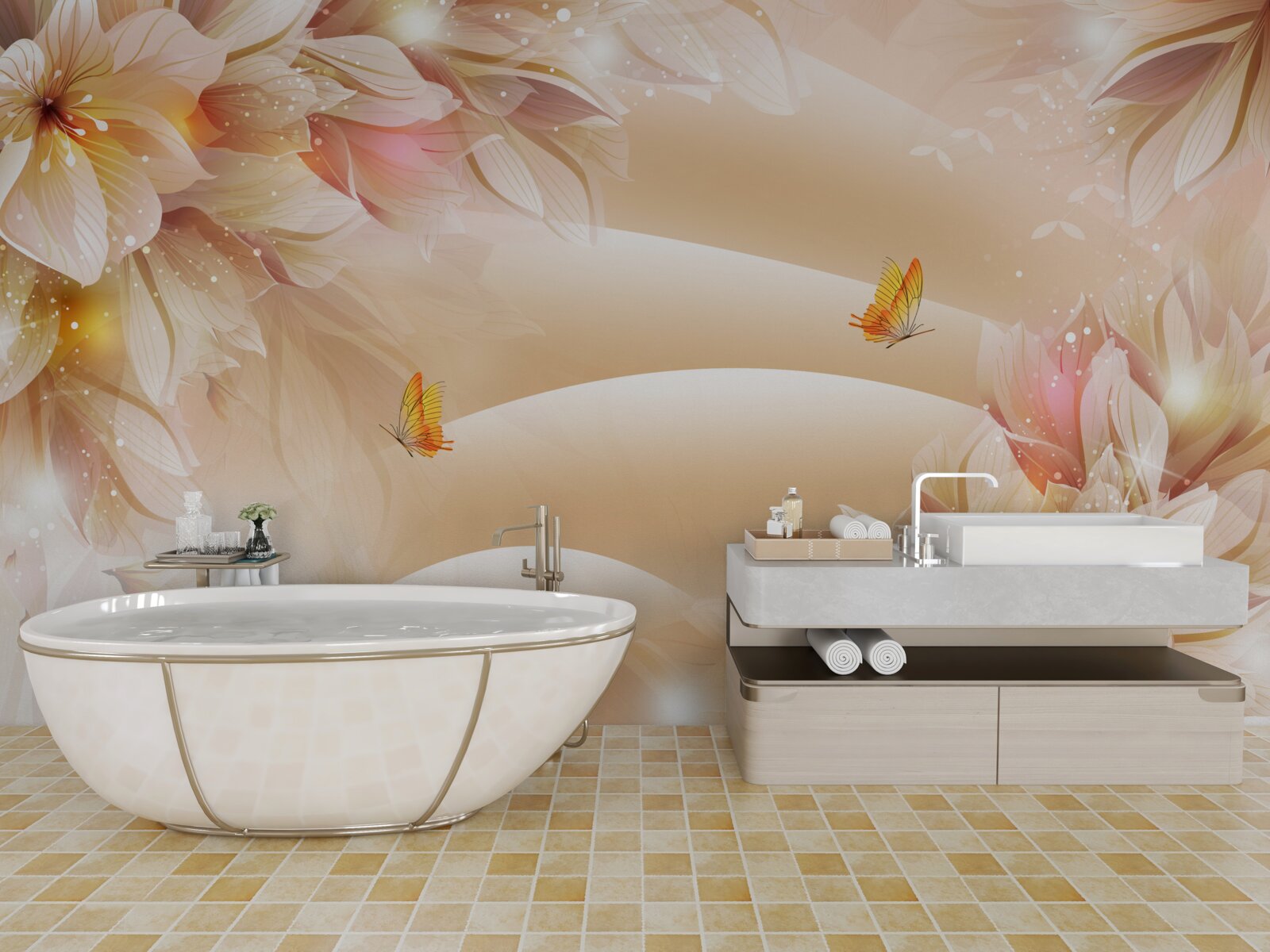 Fototapet mugurii înfloriți decorează mătasea maro