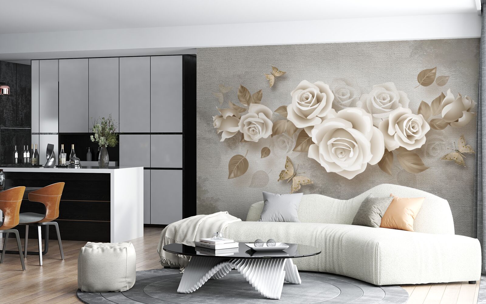 Fototapet tulpină grațioasă de trandafir de culoarea fildeșului