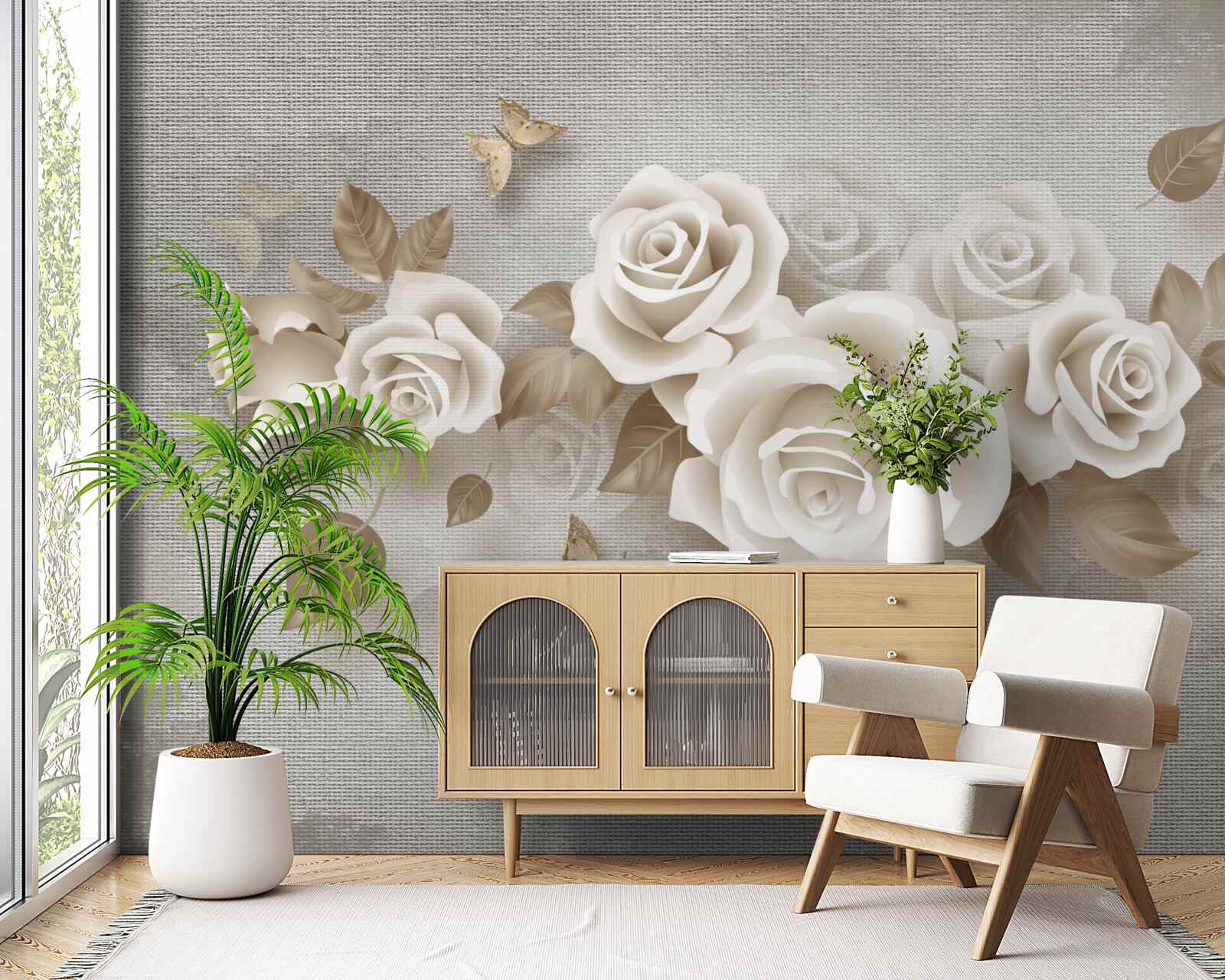 Fototapet tulpină grațioasă de trandafir de culoarea fildeșului