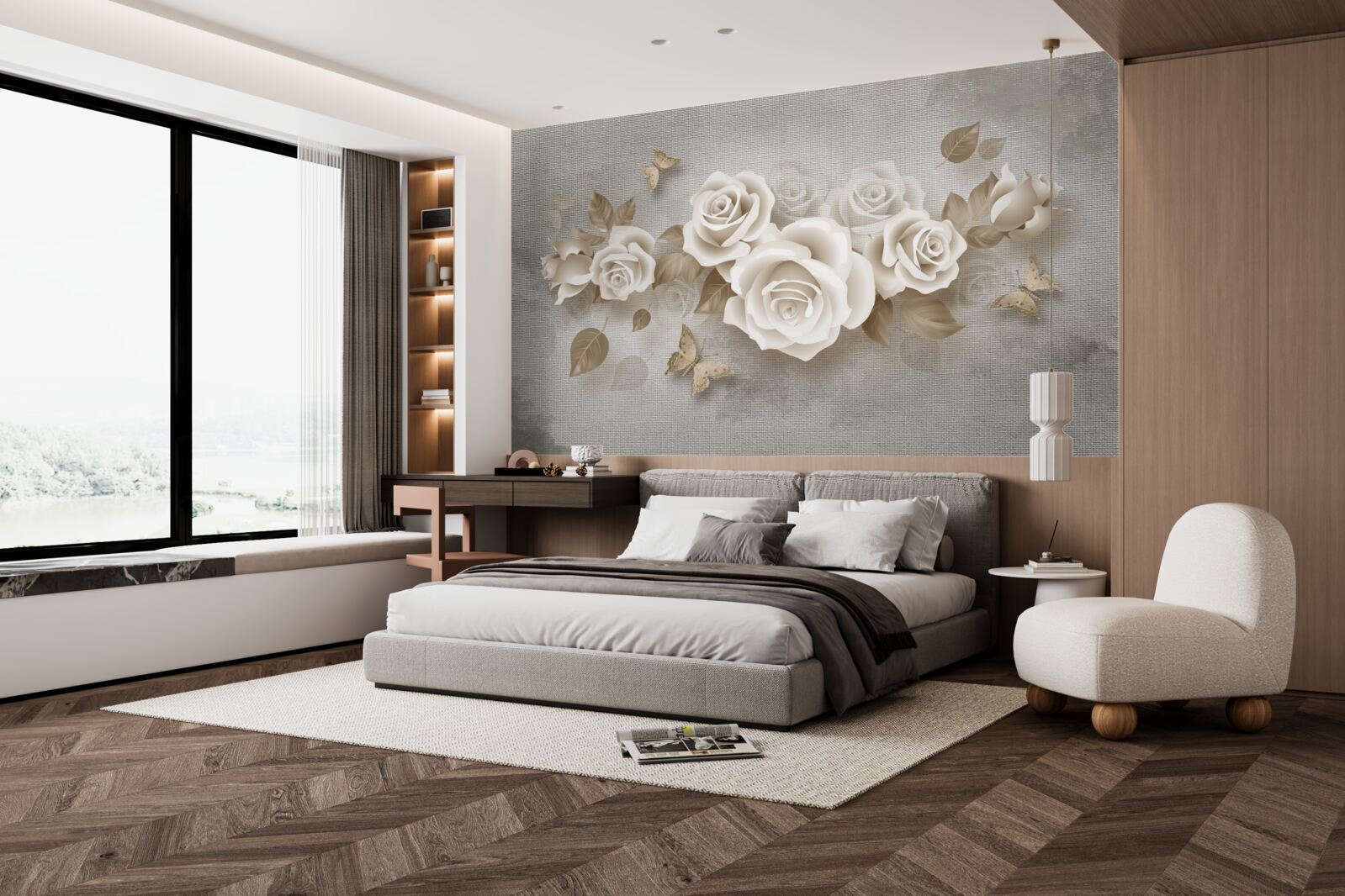 Fototapet tulpină grațioasă de trandafir de culoarea fildeșului