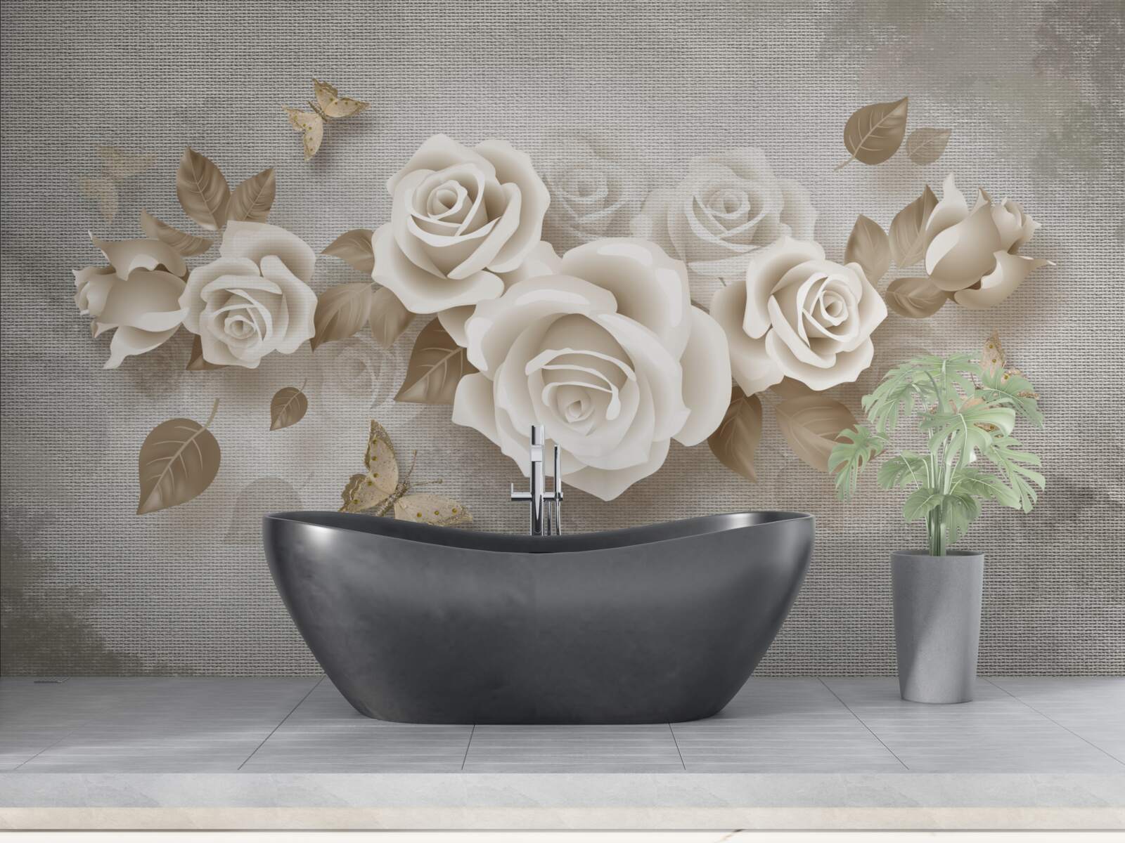 Fototapet tulpină grațioasă de trandafir de culoarea fildeșului