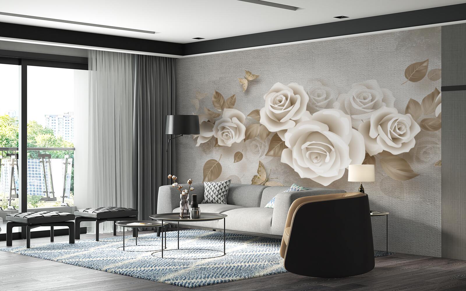 Fototapet tulpină grațioasă de trandafir de culoarea fildeșului