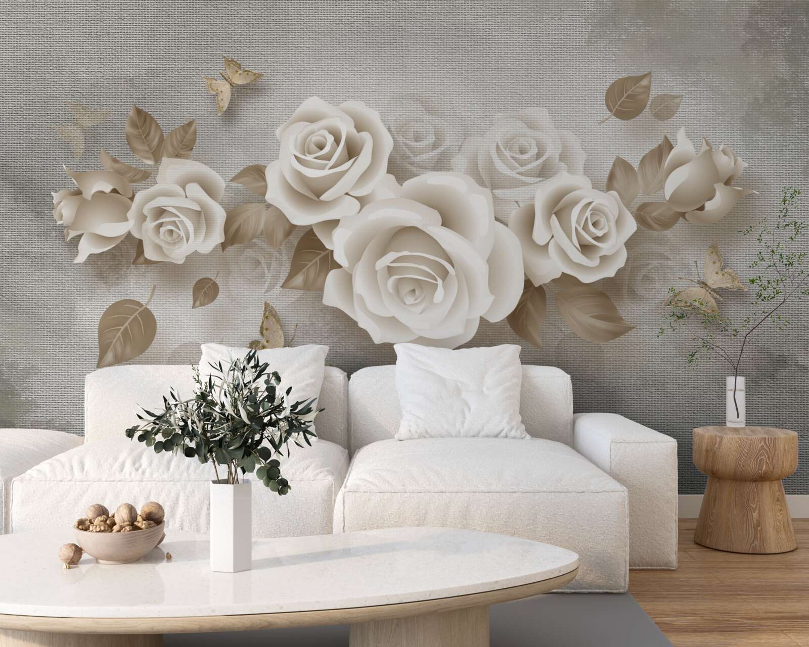 Fototapet tulpină grațioasă de trandafir de culoarea fildeșului