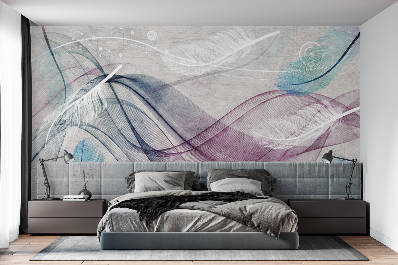 Fototapet abstract în culorile penelor și valurilor