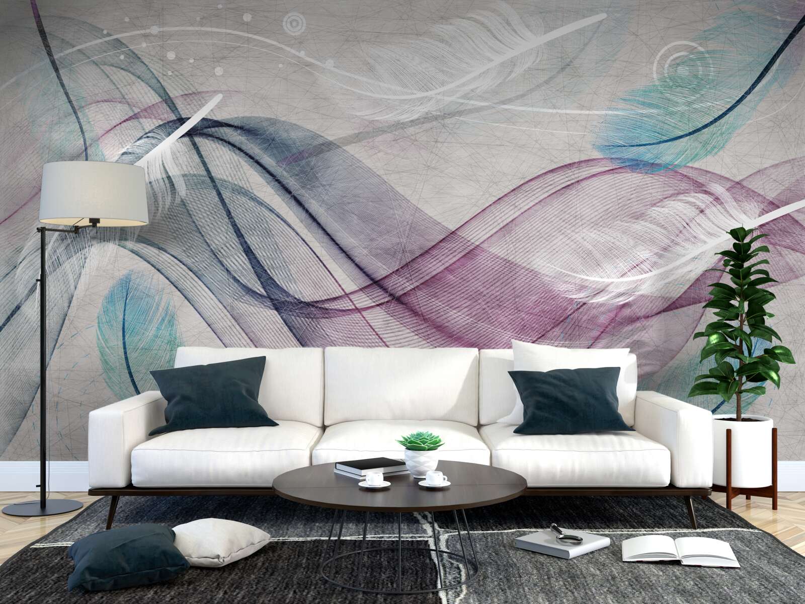 Fototapet abstract în culorile penelor și valurilor