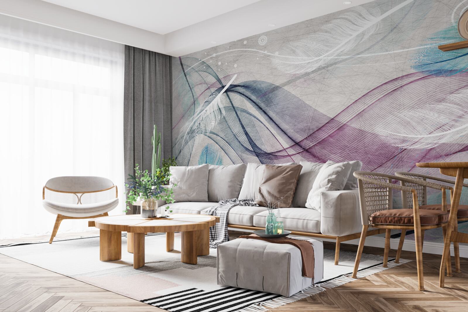 Fototapet abstract în culorile penelor și valurilor