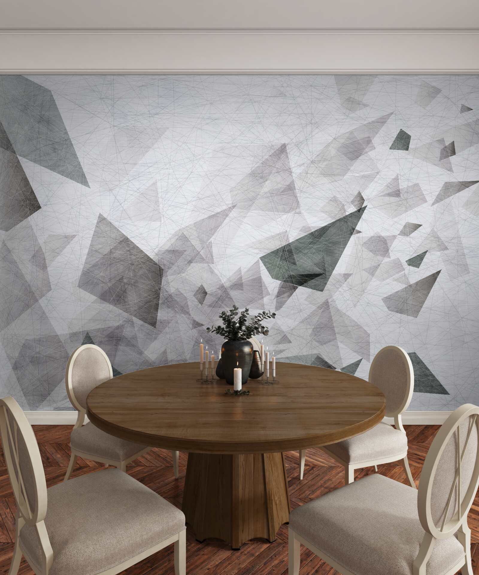 Fototapet fundal gri cu model abstract de fir