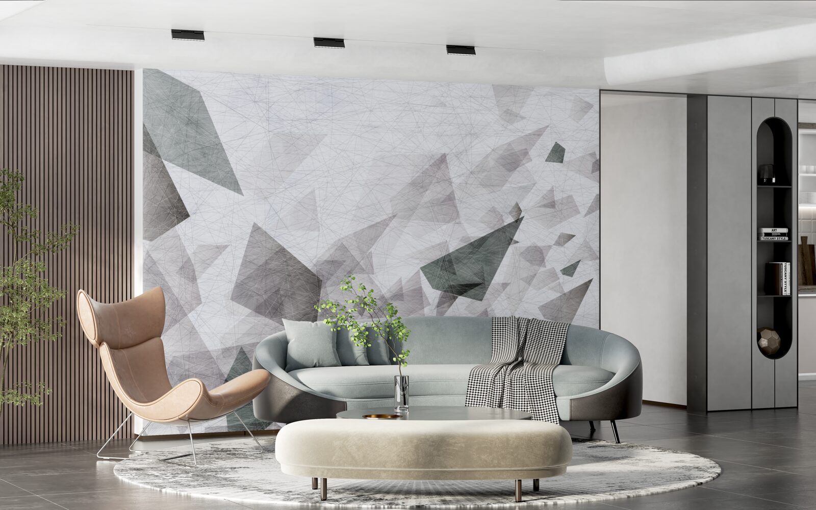 Fototapet fundal gri cu model abstract de fir