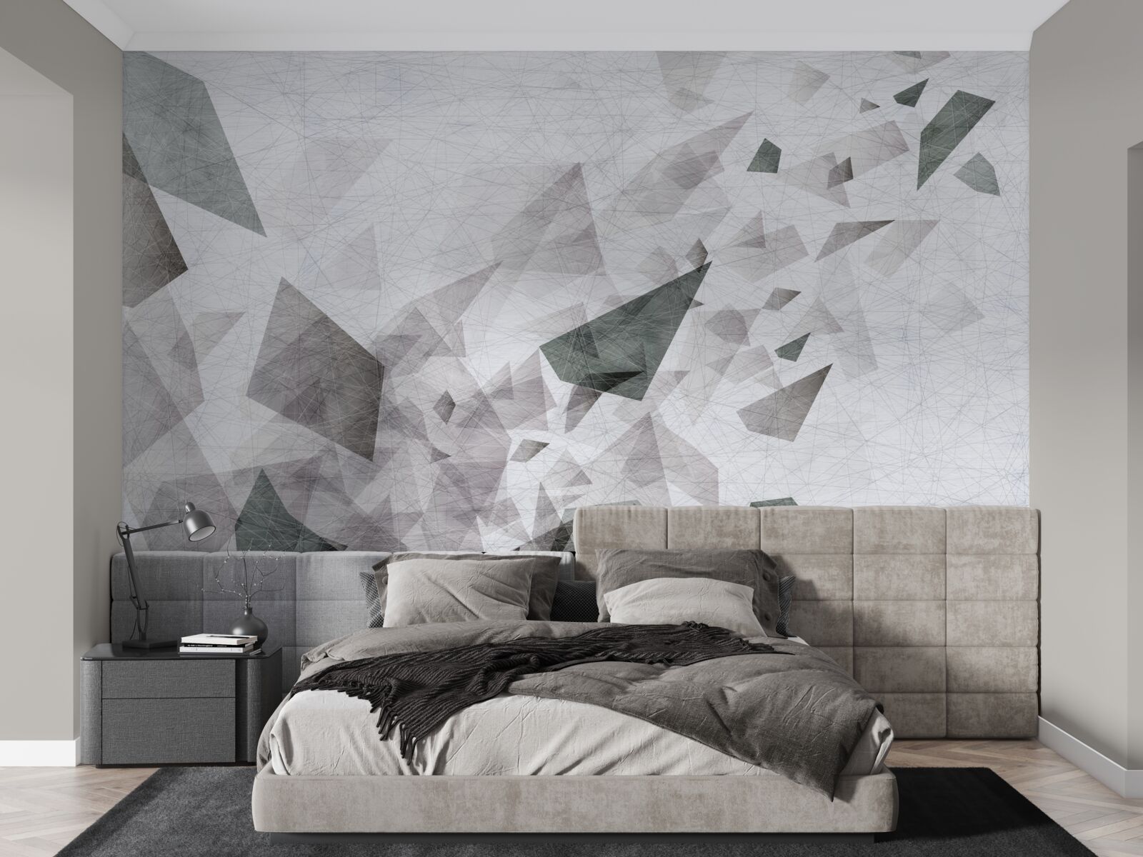 Fototapet fundal gri cu model abstract de fir