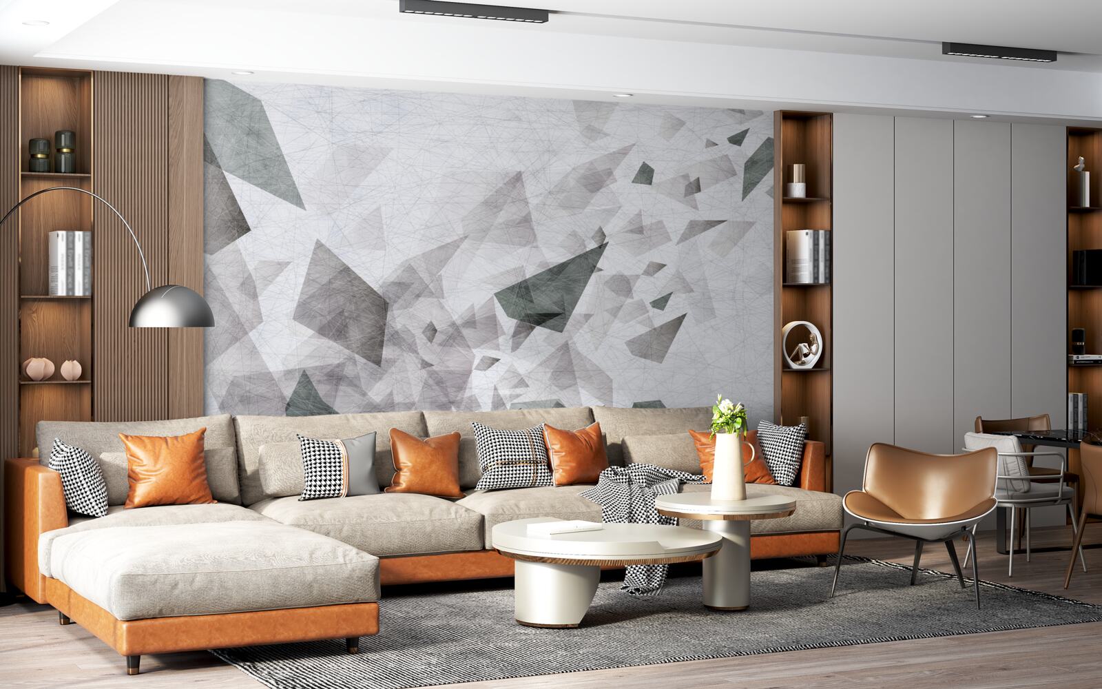 Fototapet fundal gri cu model abstract de fir