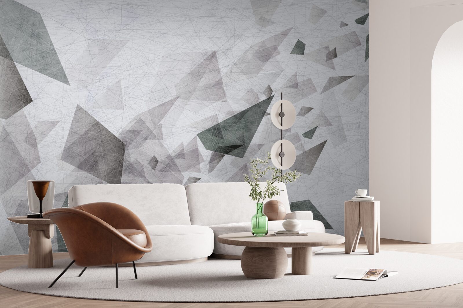 Fototapet fundal gri cu model abstract de fir