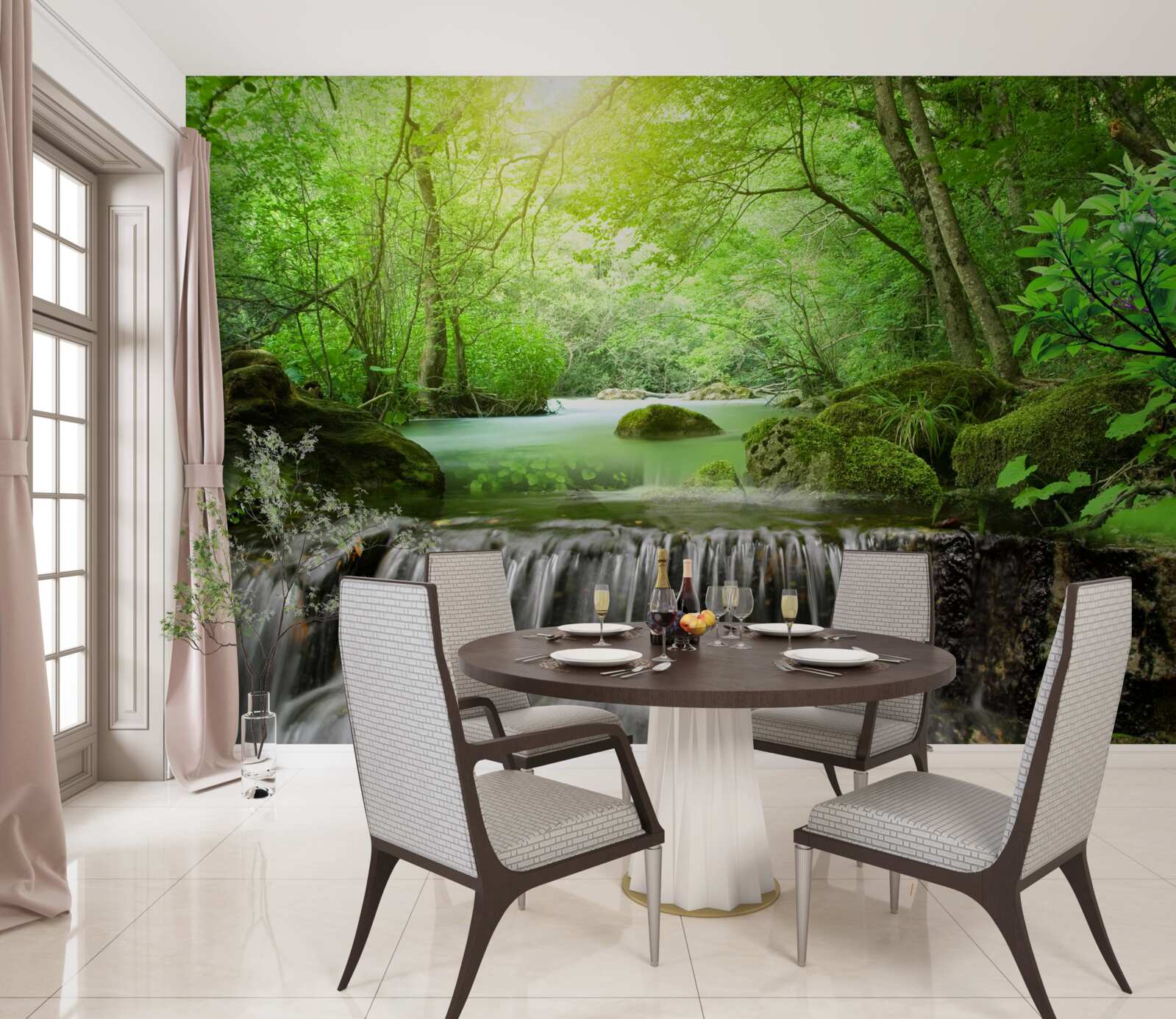 Fototapet razele soarelui ajung la cascadă